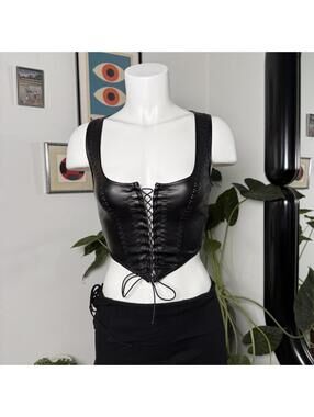 i.am.gia Rima top black leather corset with lace-up front